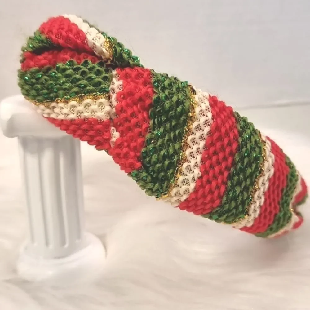 👋 HOMESPUN CHRISTMAS HEADBAND red white green textured | Mix And Match 3/$20